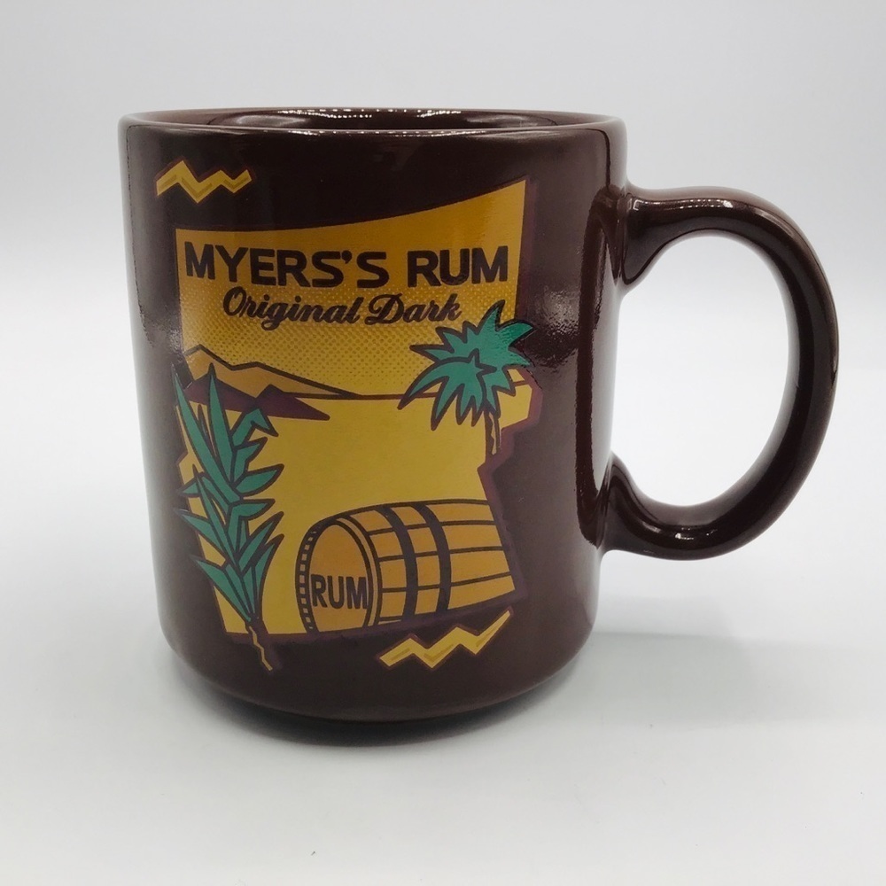 VINTAGE Myers Rum Original Dark Coffee Mug Island Barrel Palm Tree Brown 10 oz